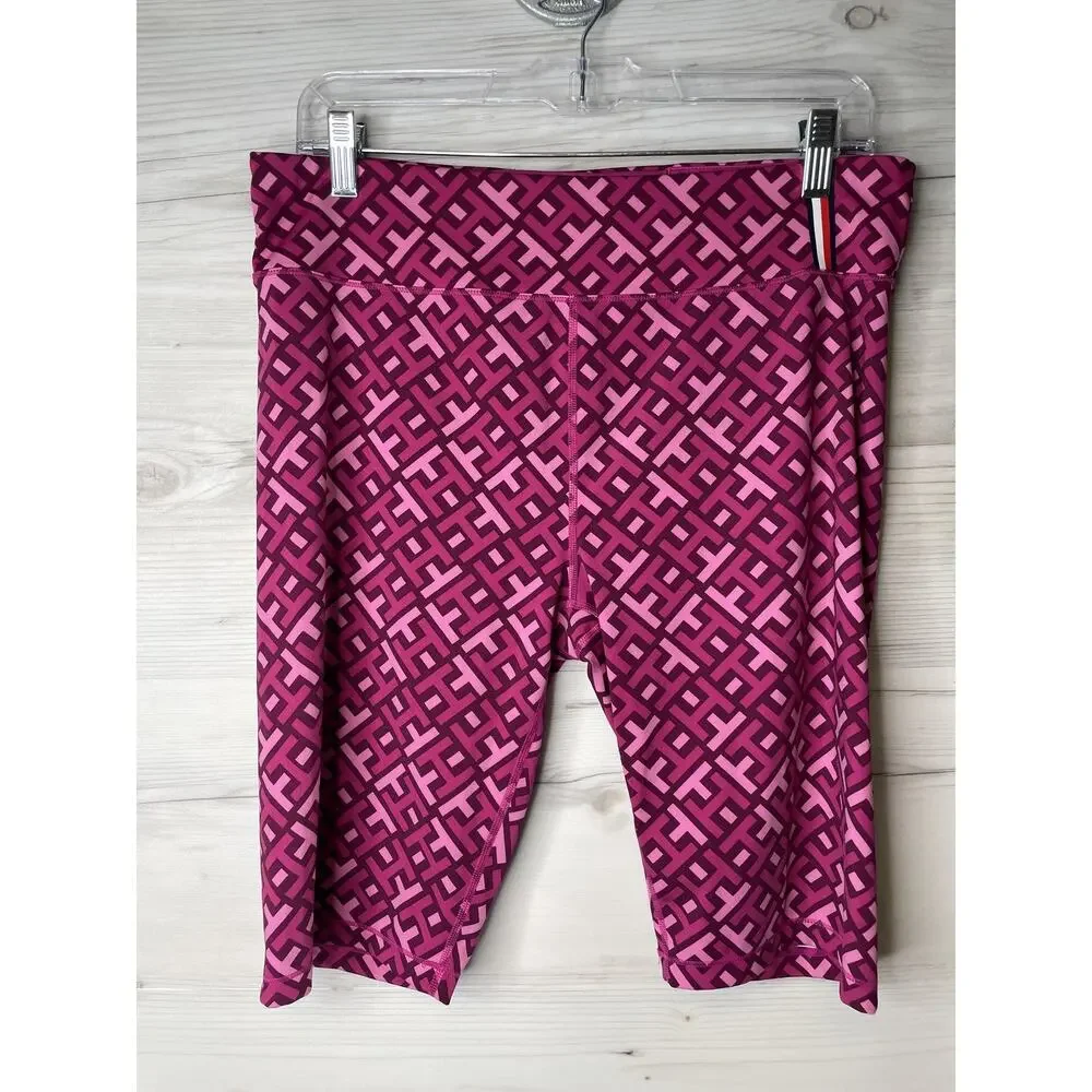 Tommy Hilfiger Sport Bike Shorts Womens XL Pink Purple‎ Geometric Pattern Gym